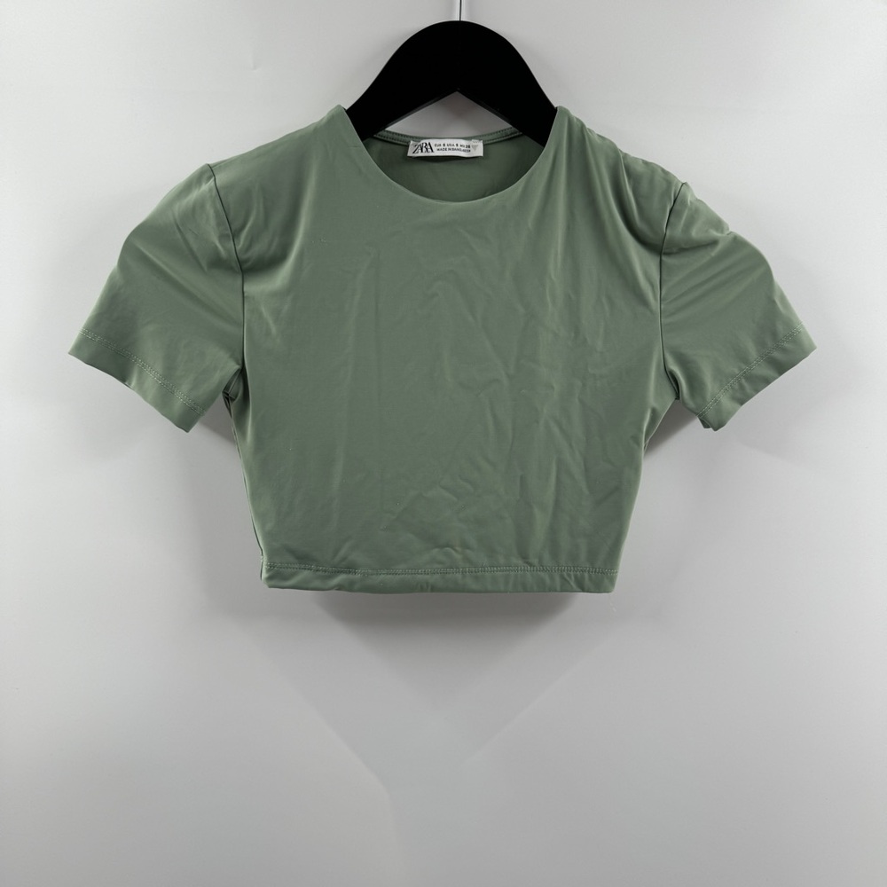 Zara Sage Green Super Cropped Buttery Soft Top Size Small